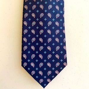 NWT- Men’s Saddlebred Extra Long Silk Neck Tie Navy Blue Pink Paisley AOP